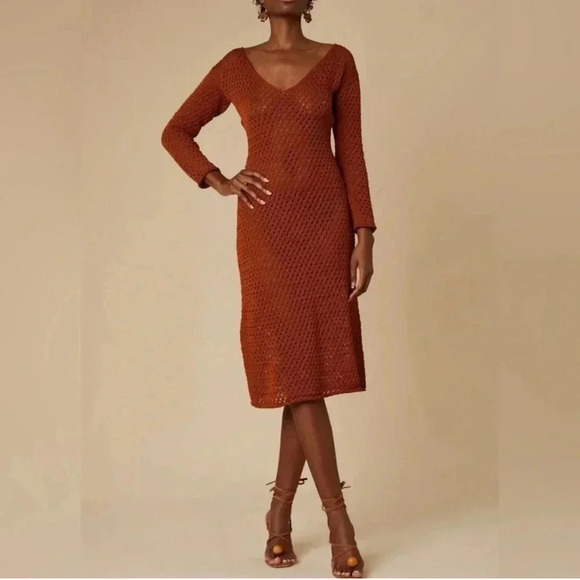 Savannah Morrow Winona Open Knit Pima Cotton Midi Dress in Terracotta Size XS - Picture 1 of 9
